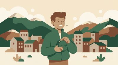 Illustration of a person chewing sugar-free gum outdoors with mountains in the background